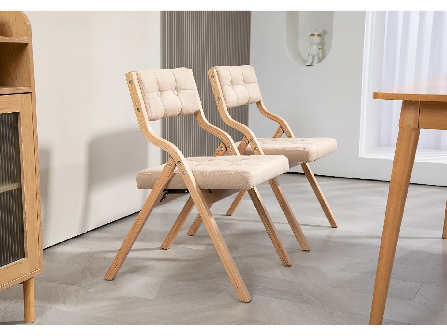 Sillas plegables con cojines, juego de 2, sillas plegables acolchadas de madera, portátiles, ensambladas, color caqui