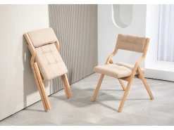 Sillas plegables con cojines, juego de 2, sillas plegables acolchadas de madera, portátiles, ensambladas, color caqui