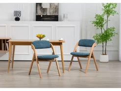 Sillas plegables con cojín, sillas apilables de madera, juego de 2, color azul (79 x 54 x 77 cm)