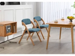 Sillas plegables con cojín, sillas apilables de madera, juego de 2, color azul (79 x 54 x 77 cm)