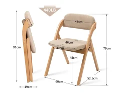 Sillas plegables con cojín, sillas apilables de madera, juego de 2, color caqui (79 x 54 x 60 cm)