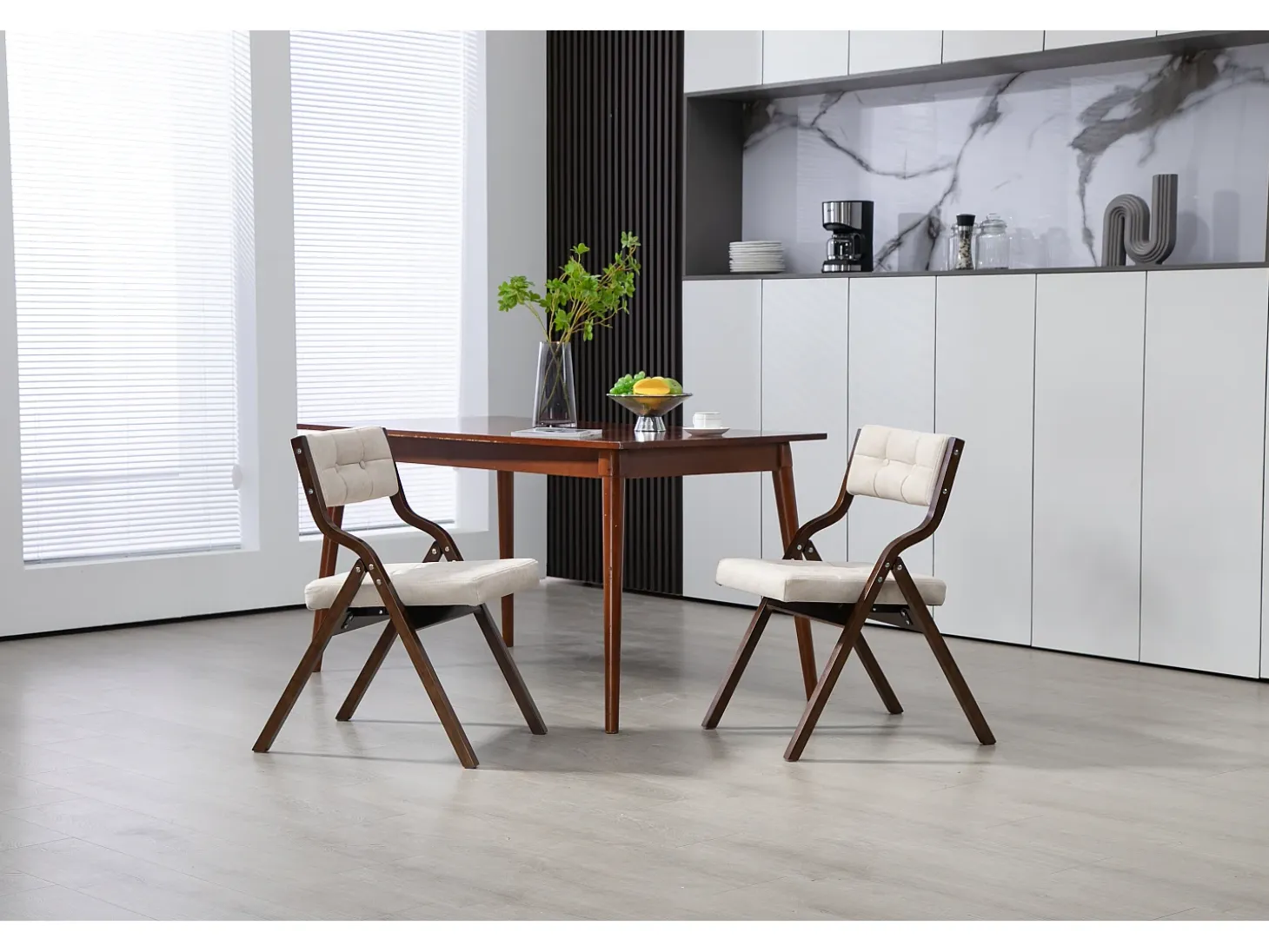 Sillas plegables con cojín, sillas de comedor plegables, madera, color crema (61 x 48 x 77 cm)