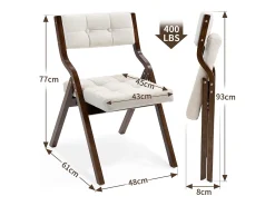 Sillas plegables con cojín, sillas de comedor plegables, madera, color crema (61 x 48 x 77 cm)