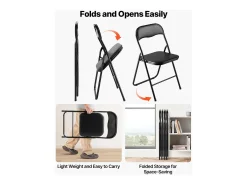 Sillas Plegables Portátiles SucceBuy Lote de 4, Sillas de Comedor en Ecocuero con Estructura de Metal y Asiento Acolchado, Asientos Apilables