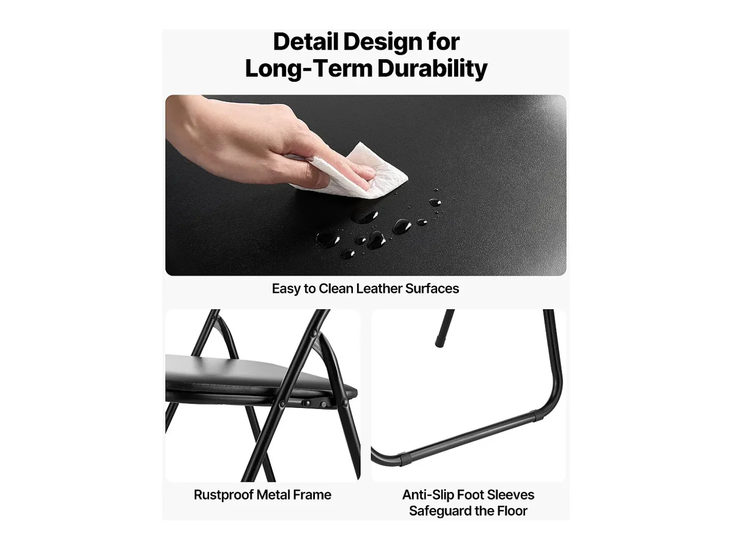 Sillas Plegables Portátiles SucceBuy Lote de 4, Sillas de Comedor en Ecocuero con Estructura de Metal y Asiento Acolchado, Asientos Apilables