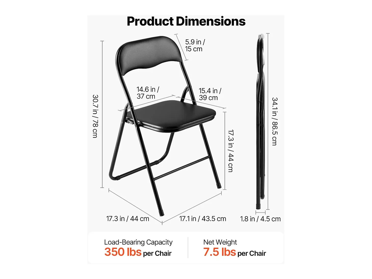 Sillas Plegables Portátiles SucceBuy Lote de 4, Sillas de Comedor en Ecocuero con Estructura de Metal y Asiento Acolchado, Asientos Apilables