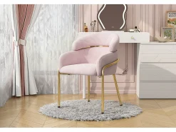 Sillón de maquillaje de terciopelo - 56,9 x 54,5 x 78 cm - para salón y dormitorio - 4 patas metálicas - rosa