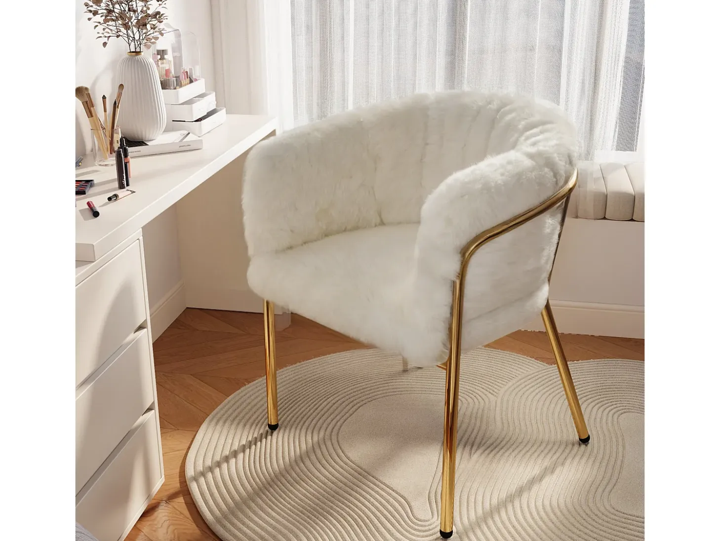 Sillón de ocio de 4 piezas, ligero y lujoso, patas de metal, piel sintética beige (64,77 x 59,69 x 55,88 cm)