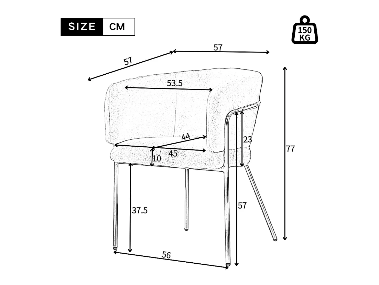 Sillón de ocio de 4 piezas, ligero y lujoso, patas de metal, piel sintética beige (64,77 x 59,69 x 55,88 cm)