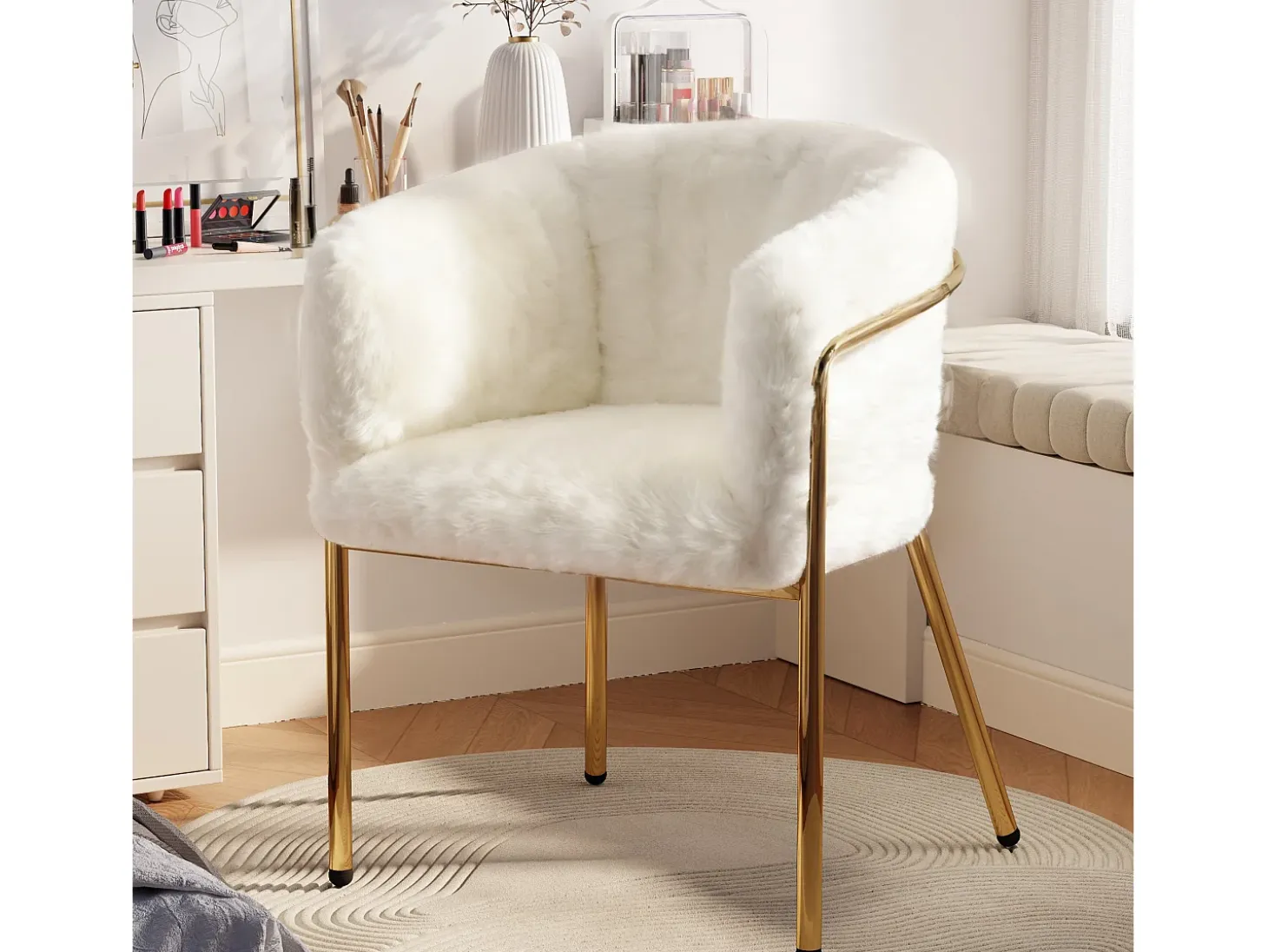 Sillón de ocio de 4 piezas, ligero y lujoso, patas de metal, piel sintética beige (64,77 x 59,69 x 55,88 cm)