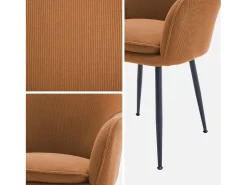 Sillón de pana con patas de metal negro mate, set de 2 camel