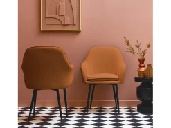 Sillón de pana con patas de metal negro mate, set de 2 camel