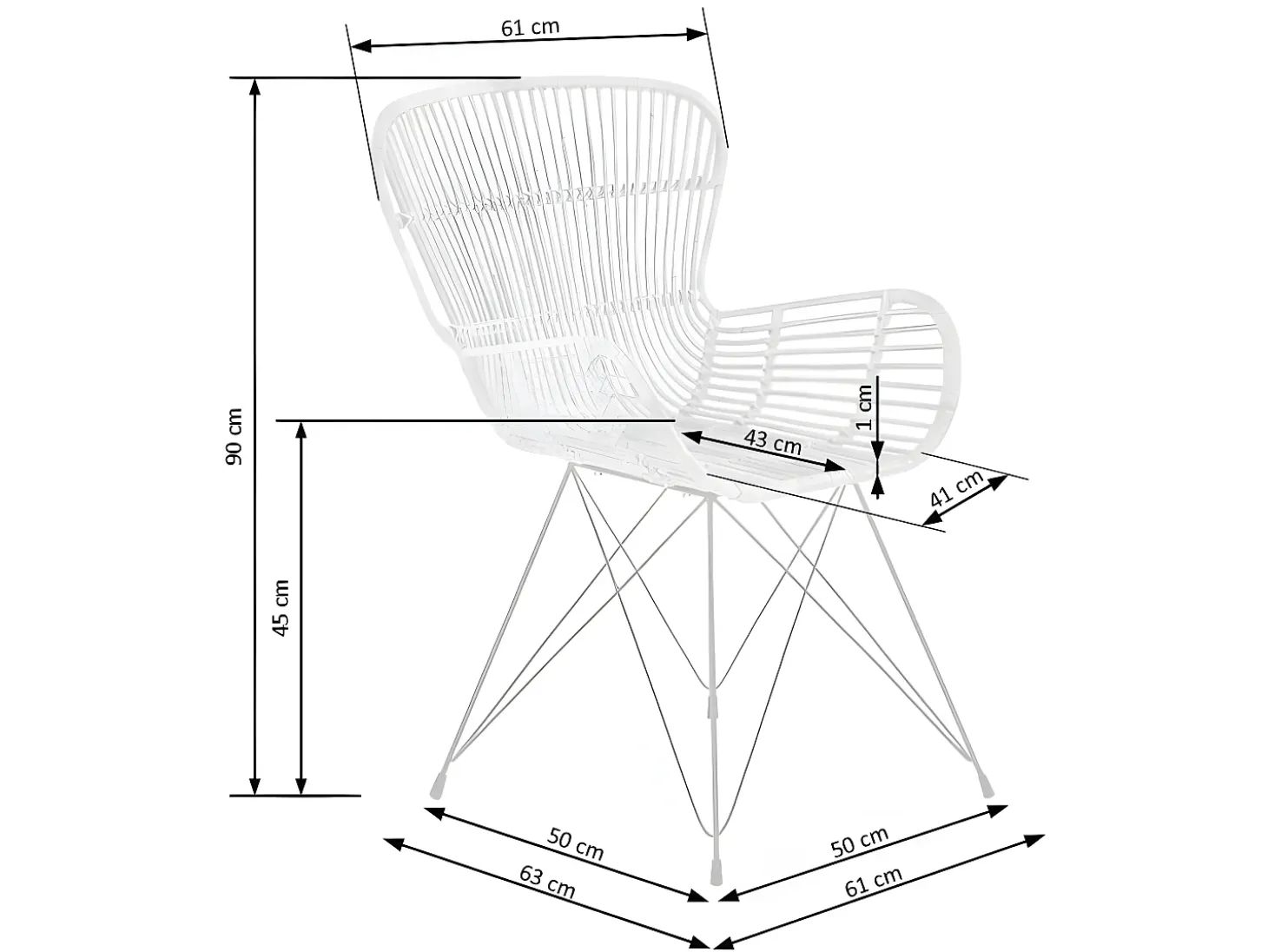 Sillón de ratán natural con patas de acero negro Miel