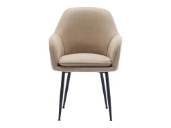 Sillón de terciopelo de canalé y patas de metal negro, set de 4 beige