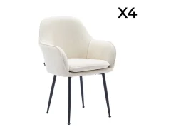 Sillón de terciopelo de canalé y patas de metal negro, set de 4 blanco