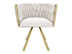 Sillón giratorio con reposabrazos, patas de metal dorado - terciopelo beige