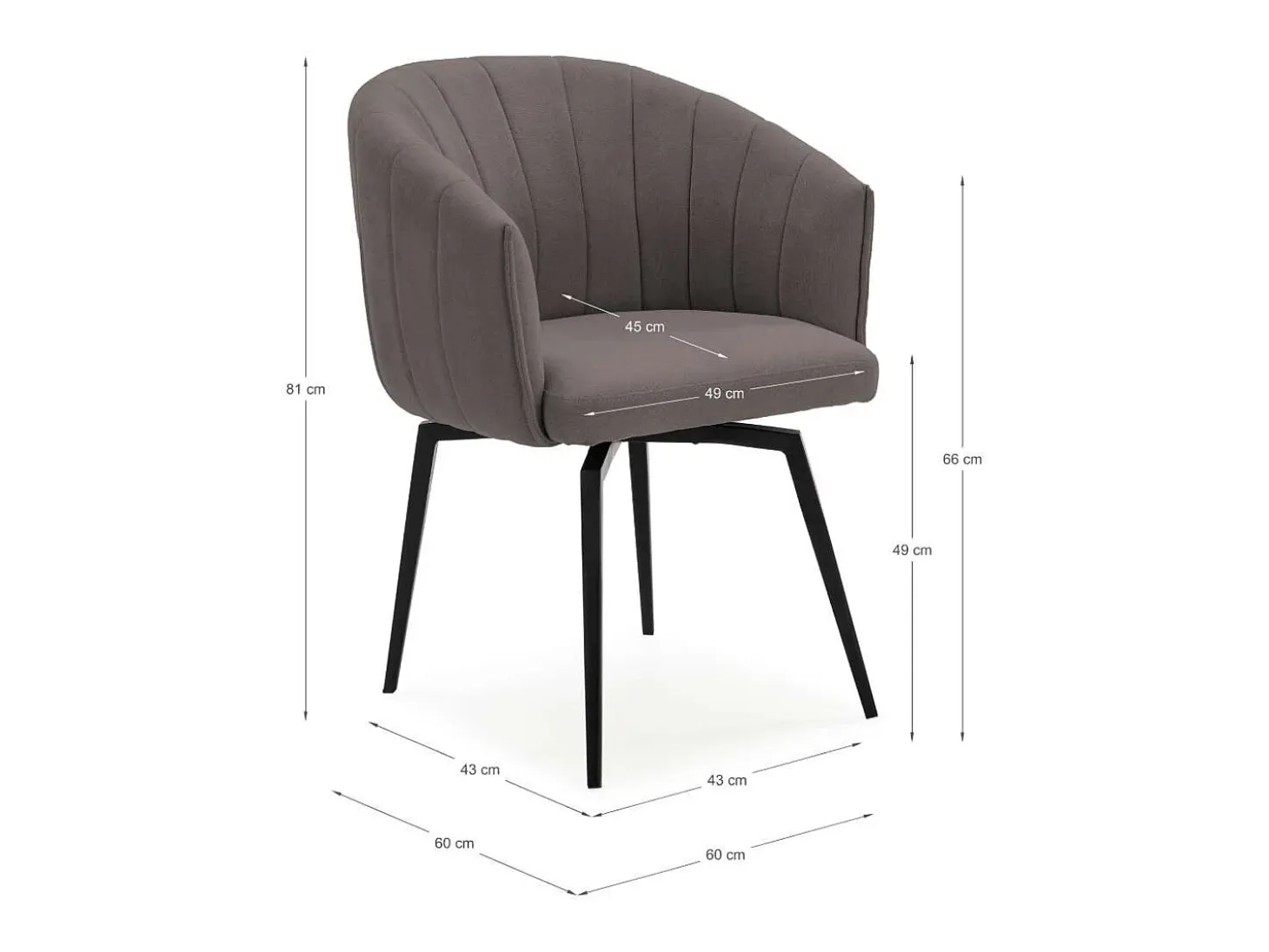 Sillón giratorio modelo Plumeti tapizado textil gris oscuro, 81cm(alto) 60cm(ancho) 61cm(