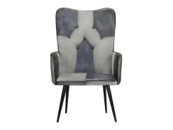 Sillón orejero de cuero auténtico gris canela ES28887