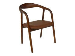 Sillones de madera de hevea y polipiel, set de 2 nogal
