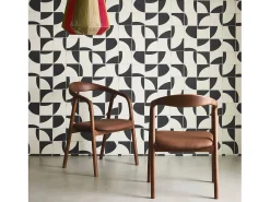 Sillones de madera de hevea y polipiel, set de 2 nogal