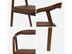 Sillones de madera de hevea y polipiel, set de 2 nogal
