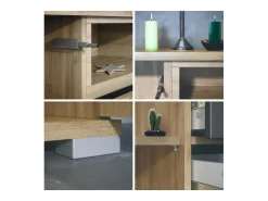 Skadu V4 Cajonera, Cómoda con 2 Puertas, 3 Cajones y 1 Compartimento abierto, Roble Evoke/mezclilla mate (166,5 x 75,5 x 35 cm)