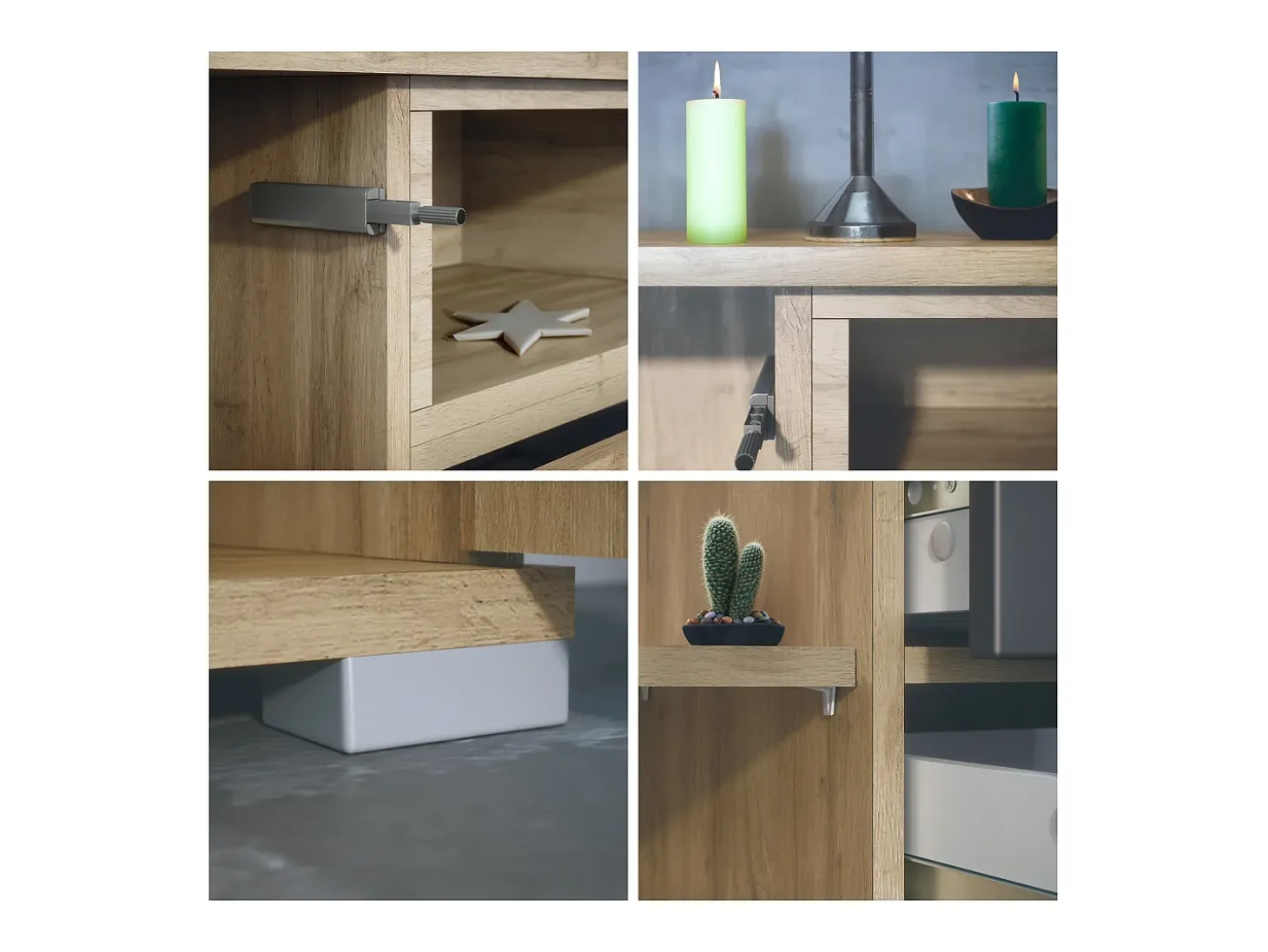 Skadu V4 Cajonera, Cómoda con 2 Puertas, 3 Cajones y 1 Compartimento abierto, Roble Evoke/mezclilla mate (166,5 x 75,5 x 35 cm)