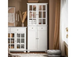 SoBuy Aparador Alto de Cocina con 4 Puertas y 2 Cajones Blanco