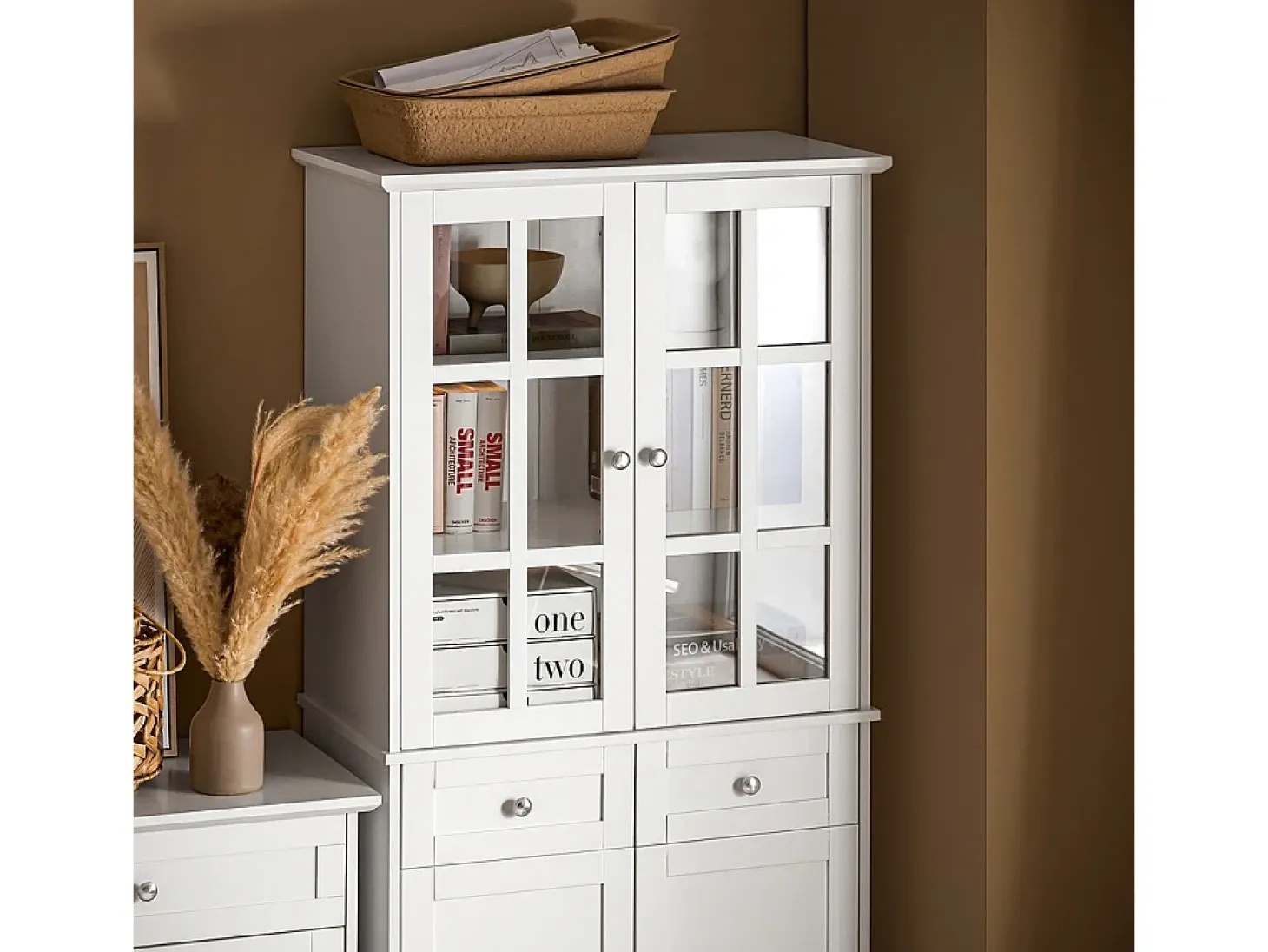 SoBuy Aparador Alto de Cocina con 4 Puertas y 2 Cajones Blanco