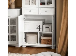 SoBuy Aparador Alto de Cocina con 4 Puertas y 2 Cajones Blanco
