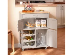 SoBuy FKW45-KA - Carro de cocina con cajón, puertas y portabotellas L67cm x A37,5cm x ...