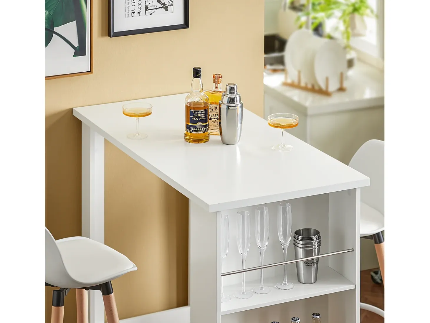 SoBuy Mesa Alta de Cocina Blanca para Espacios Pequeños