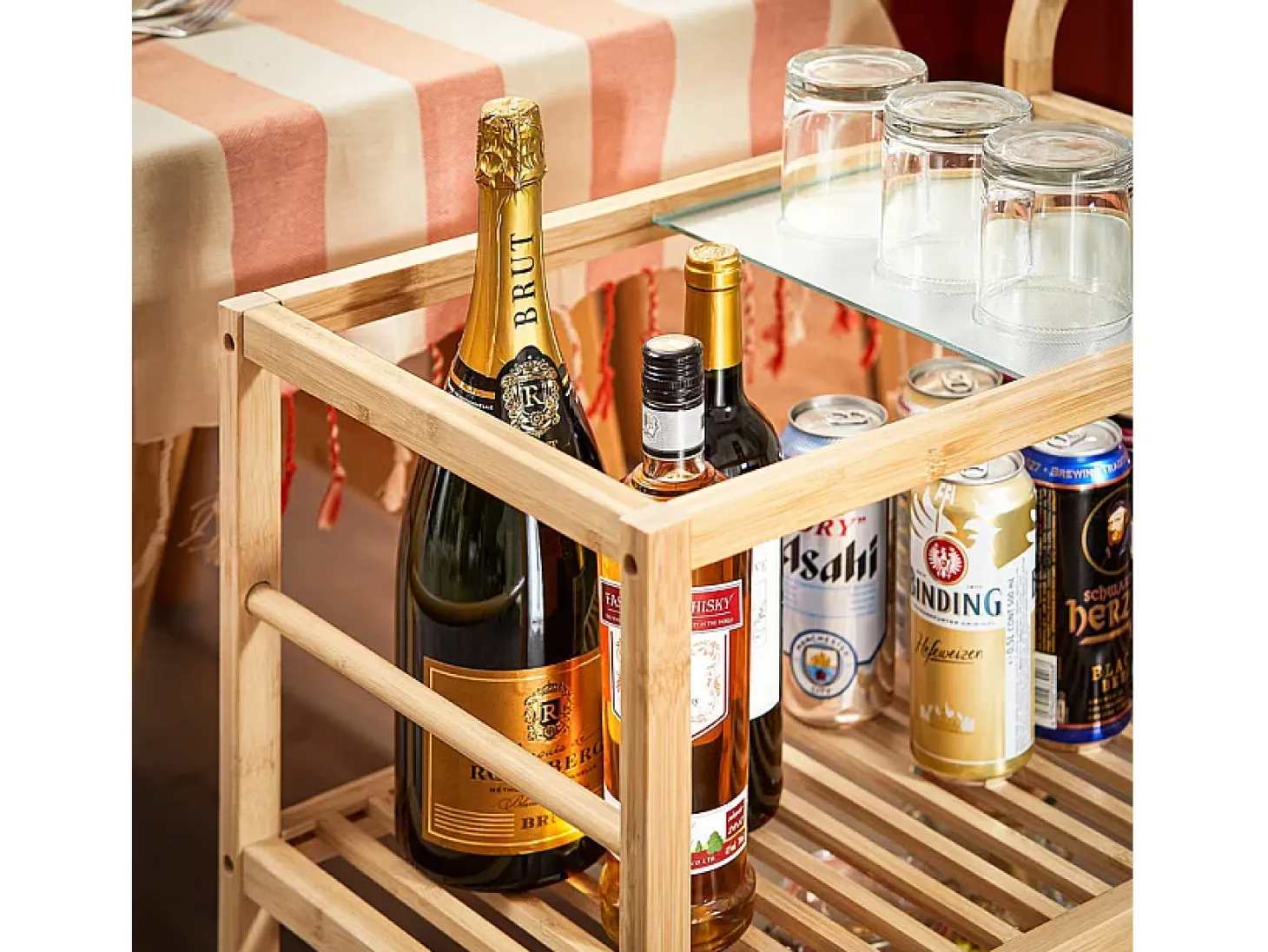 SoBuy SVW24-N Carrito Múltiuso para Cocina con 3 Estantes y 1 Tablero de Cristal 65 x 35 x 80 cm