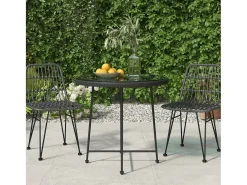 Suffolk Mesa de comedor de vidrio templado y acero negro 80 cm
