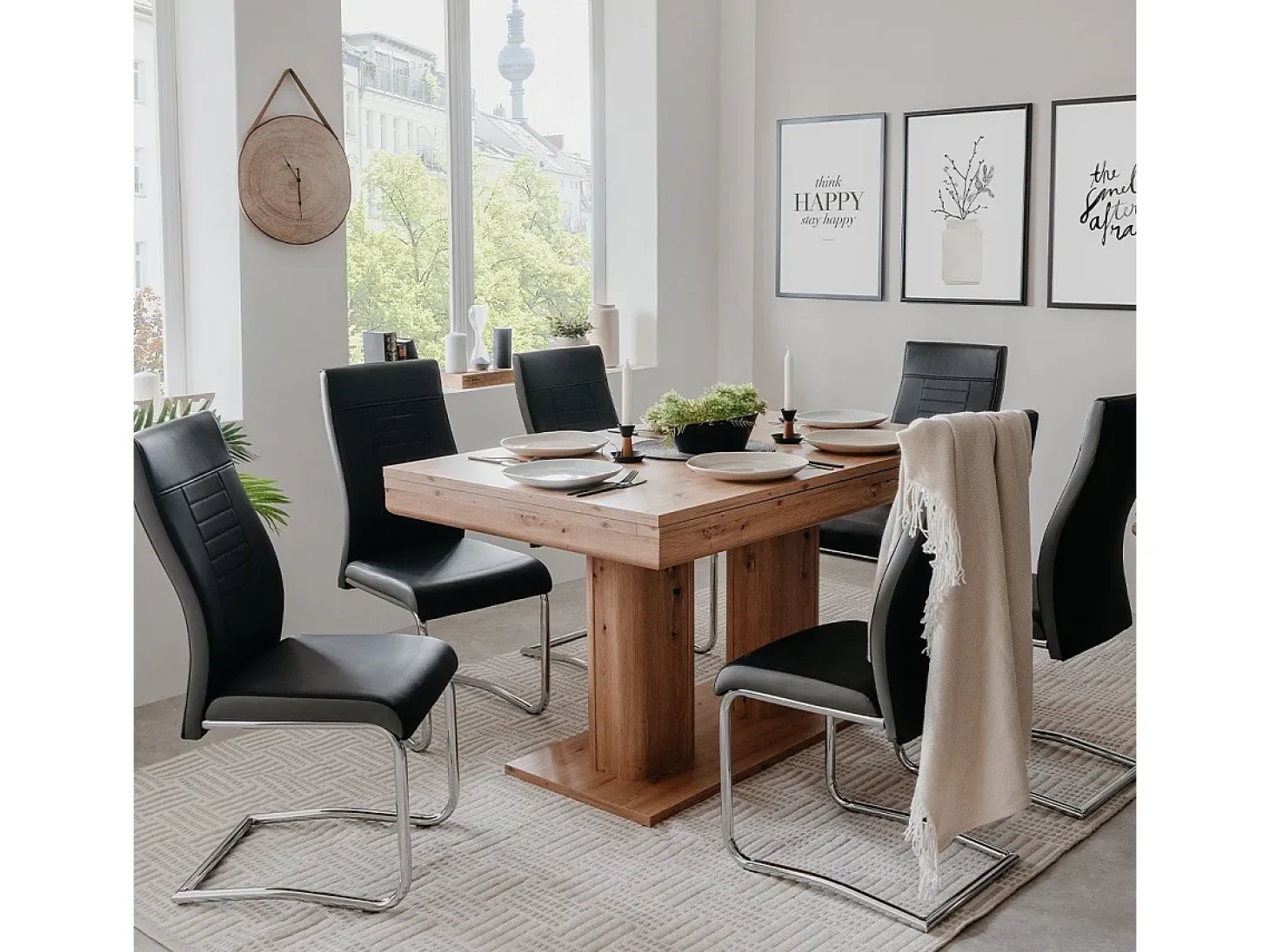 Table a manger extensible - Décor chene artisan - L140/220 x P 90 x H 80 cm