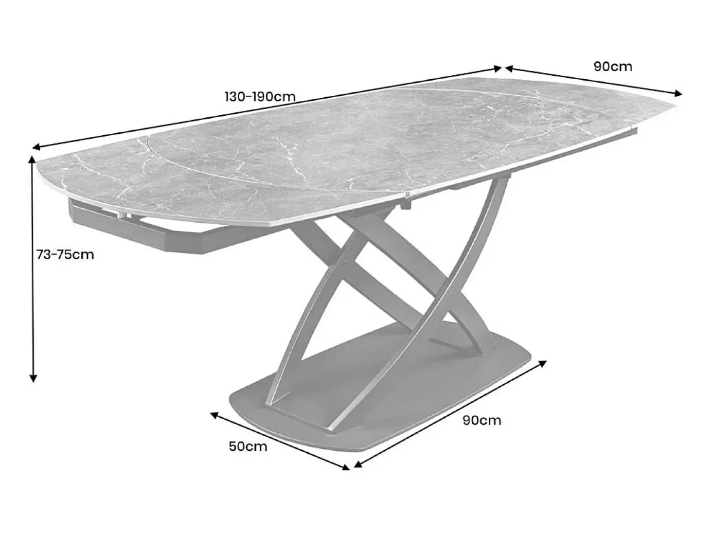 Table ATONIA – Oval extensible 130 a 190 cm – Tablero de cerámica efecto mármol antracita – Patas de metal – Estilo moderno