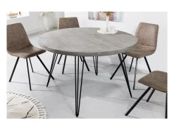 Table SILVA - Madera de mango gris y metal negro - 80 cm - Forma redonda - Estilo contemporáneo