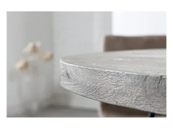 Table SILVA - Madera de mango gris y metal negro - 80 cm - Forma redonda - Estilo contemporáneo