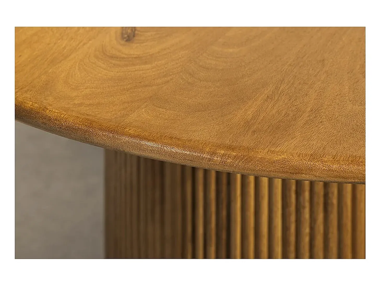 Table YONA – Redonda diámetro 120 cm – Madera maciza de mango barnizada – Con almacenamiento integrado – Estilo rústico