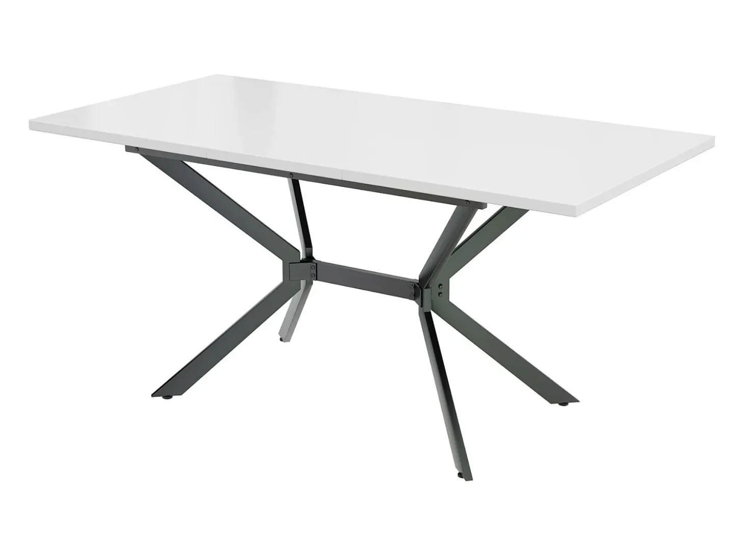 Tablero de comedor extensible blanco 120/160 cm, 4 a 6 personas, en MDF y metal, mesa rectangular