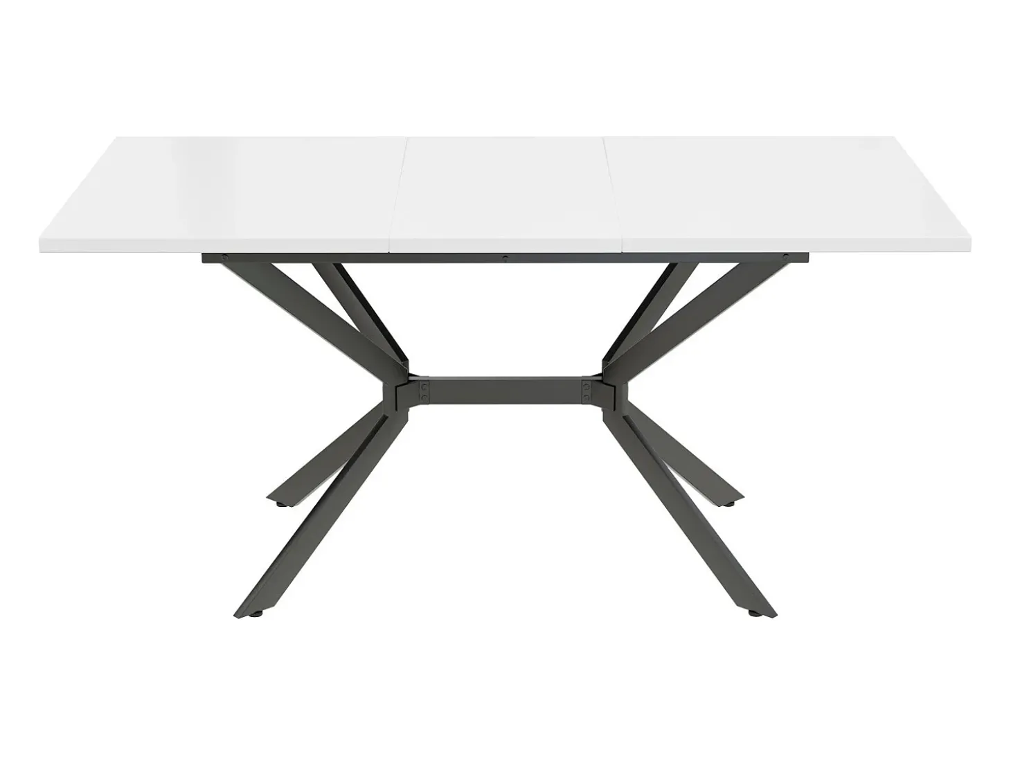 Tablero de comedor extensible blanco 120/160 cm, 4 a 6 personas, en MDF y metal, mesa rectangular