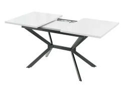Tablero de comedor extensible blanco 120/160 cm, 4 a 6 personas, en MDF y metal, mesa rectangular