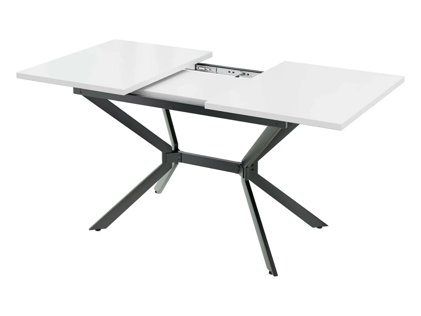 Tablero de comedor extensible blanco 120/160 cm, 4 a 6 personas, en MDF y metal, mesa rectangular