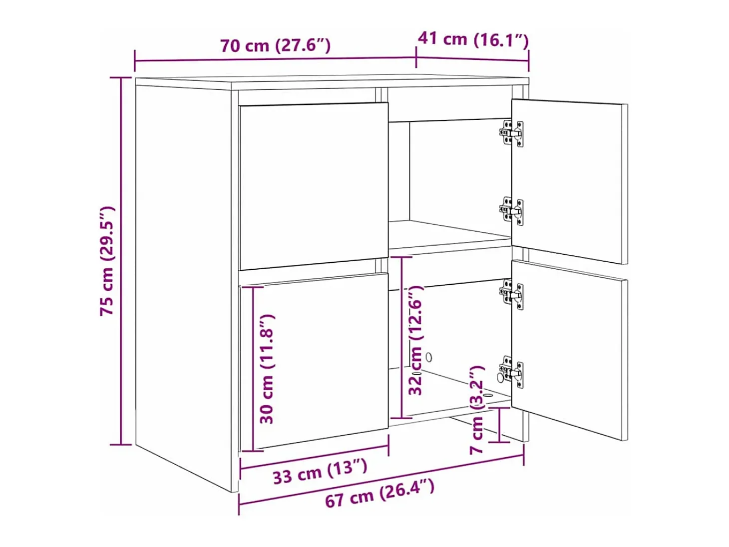 Tableros Lateral 2 piezas Roble artisan 70 x 41 x 75 cm