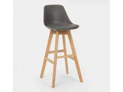 Taburete alto con cojín de diseño escandinavo para bar y cocinaWillis Wood - Gris