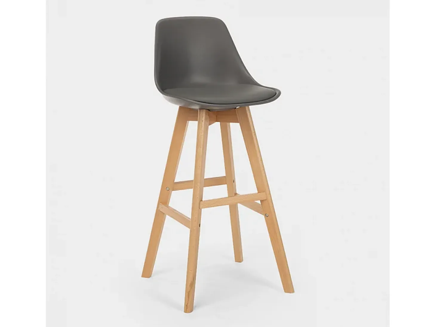 Taburete alto con cojín de diseño escandinavo para bar y cocinaWillis Wood - Gris
