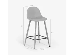 Taburete alto de bar cocina estilo nórdico en tela con respaldo Shona - Gris Oscuro