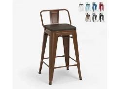 taburete alto de diseño industrial de metal y madera, para barra y cocina steel wood top - Marrón