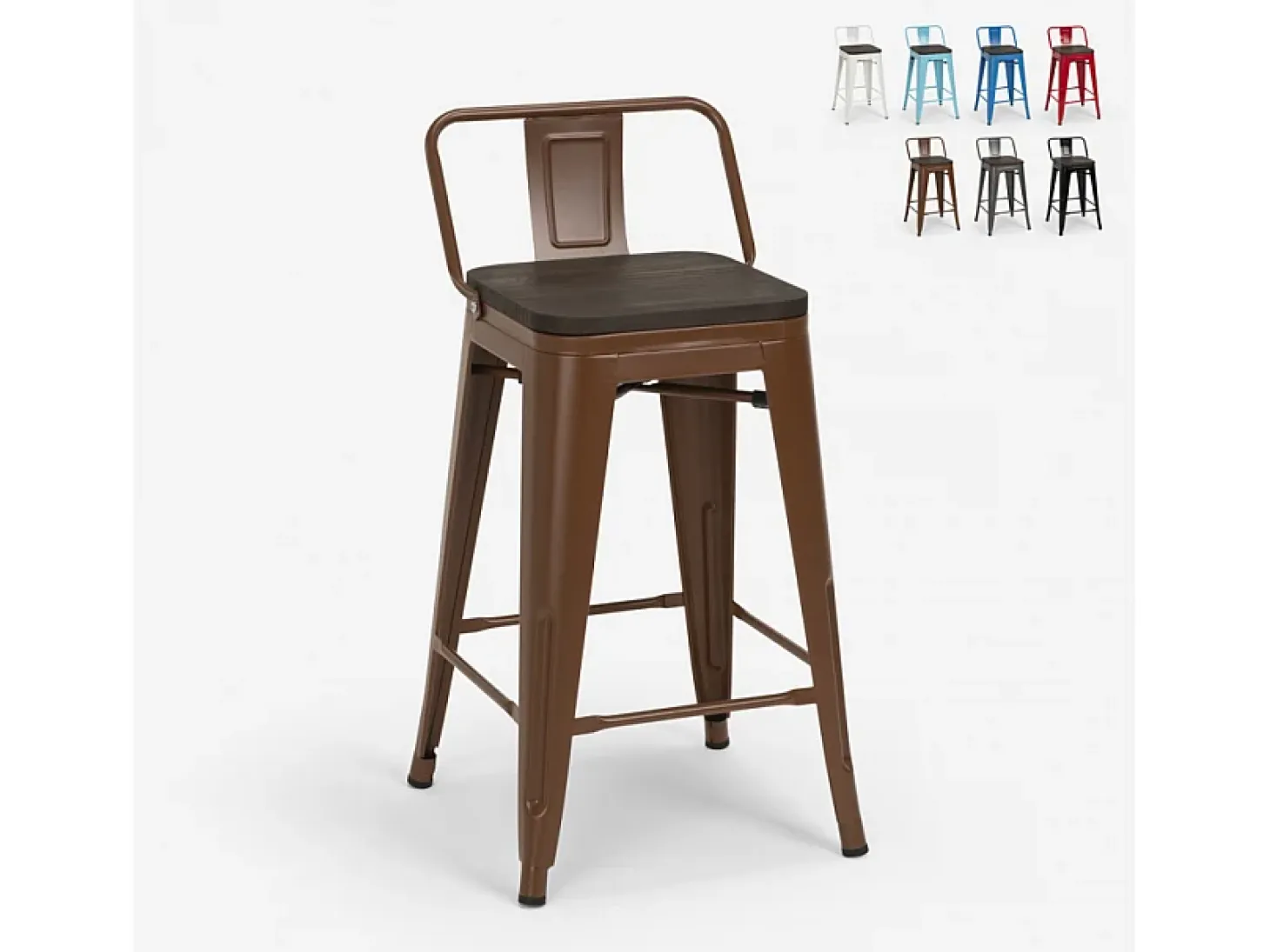 taburete alto de diseño industrial de metal y madera, para barra y cocina steel wood top - Marrón