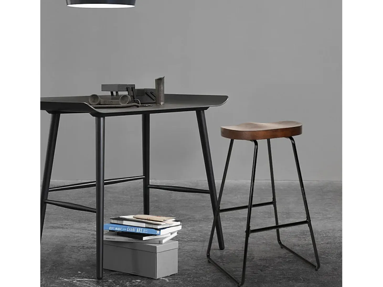 Taburete alto de diseño industrial para bares, cocinas, bares, restaurantes Carbon - Negro